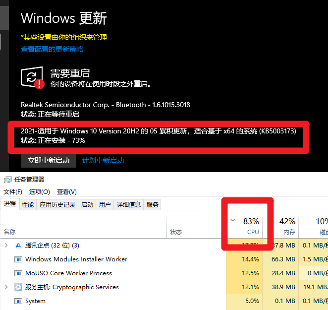 2021年5月補丁KB5003173，修復(fù)Win10 20H2/20H1版CPU占用超高的問題